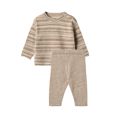 WHEAT TAN STRIPE KNIT SWEATER SET