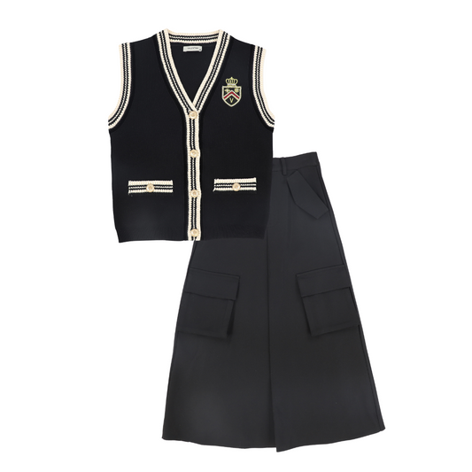 VALENTINA BLACK STRIPE TRIM KNIT VEST SET