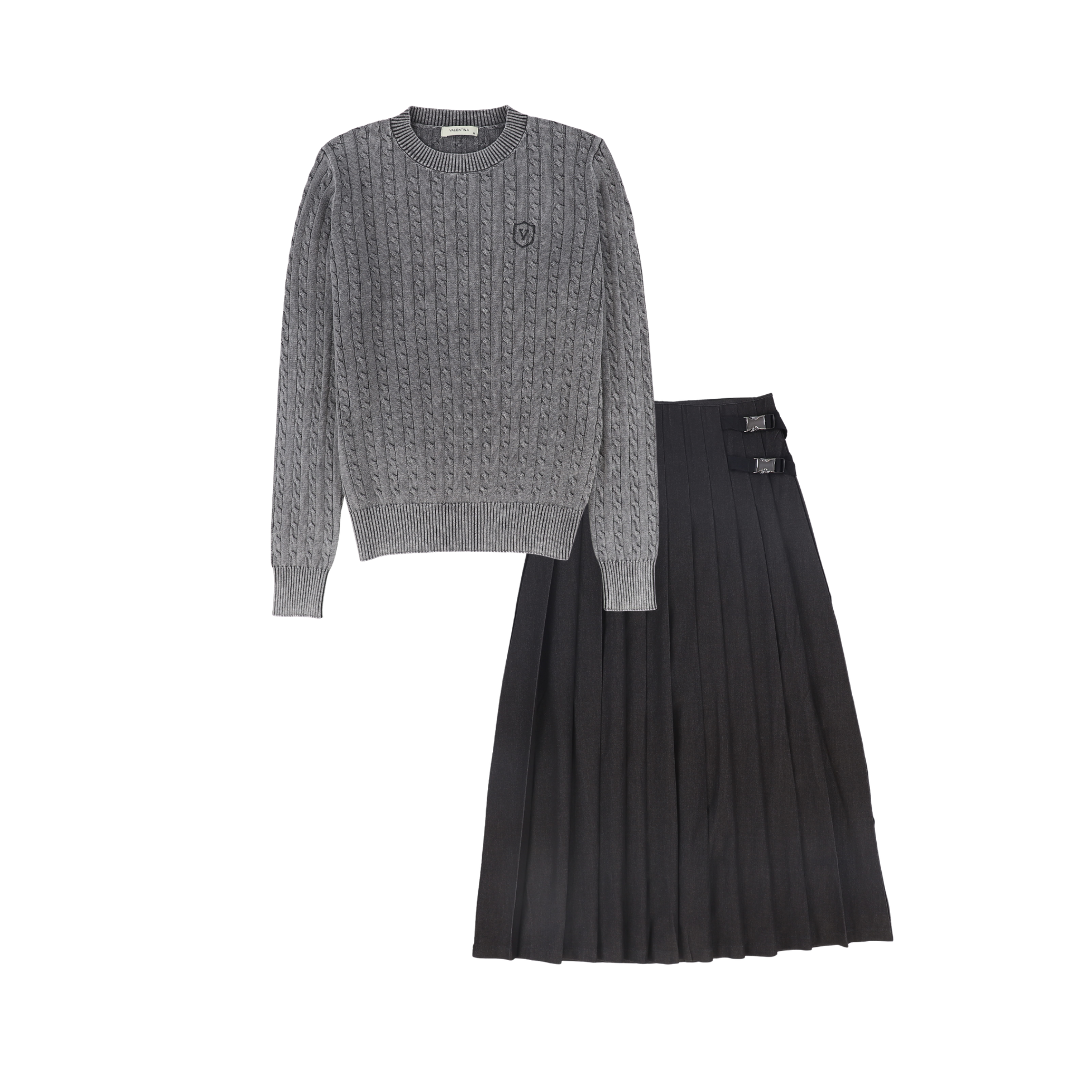 VALENTINA BLACK MINERAL WASH CABLE KNIT SWEATER SET