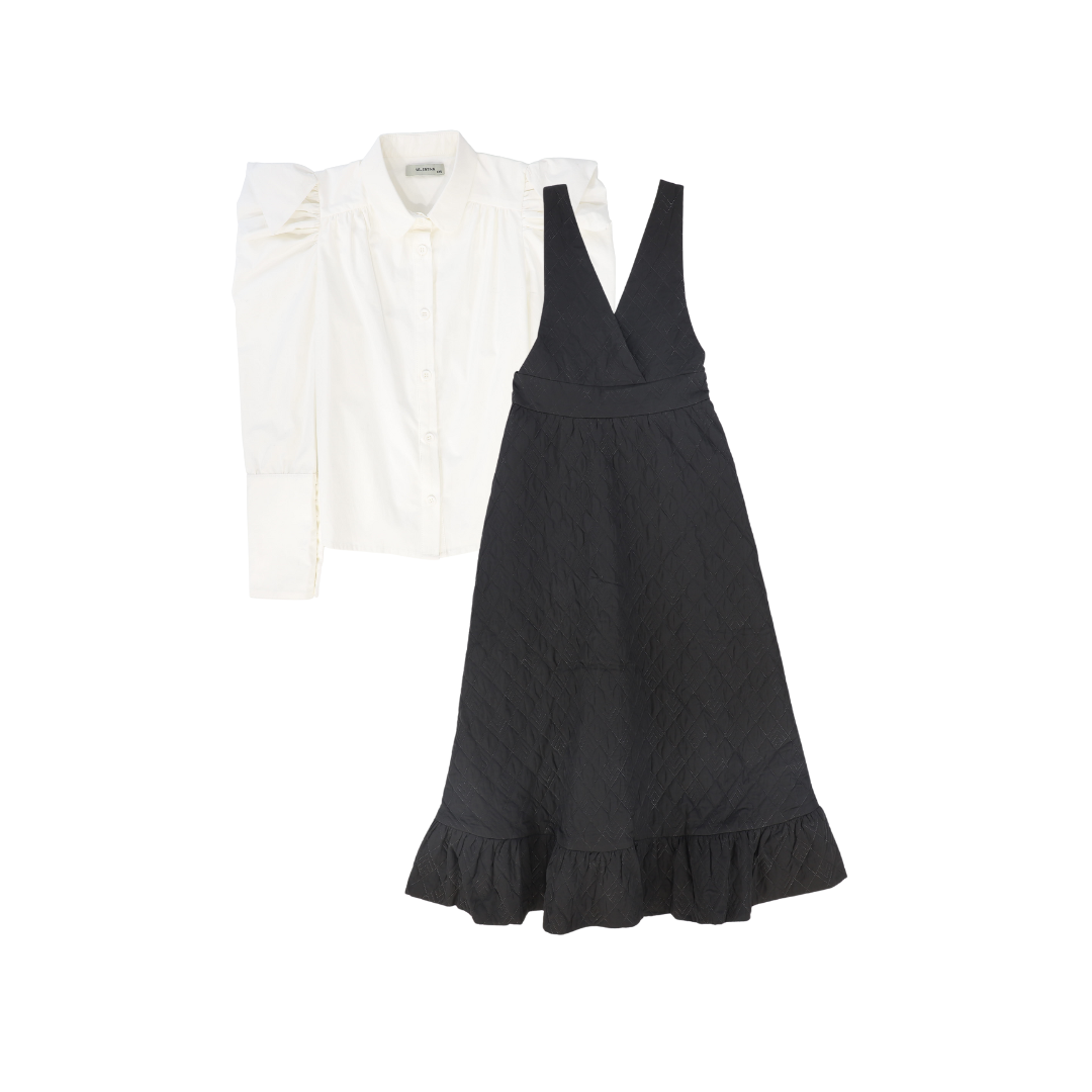 VALENTINA BLACK QUILTED TAFFETA JUMPER SET