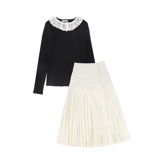VALENTINA BLACK LACE COLLAR RIBBED SWEATER