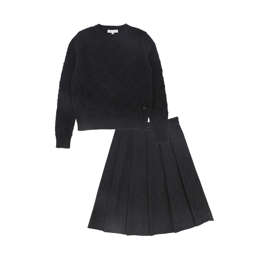 BACE COLLECTION BLACK CHECKED BUBBLE KNIT SWEATER SET
