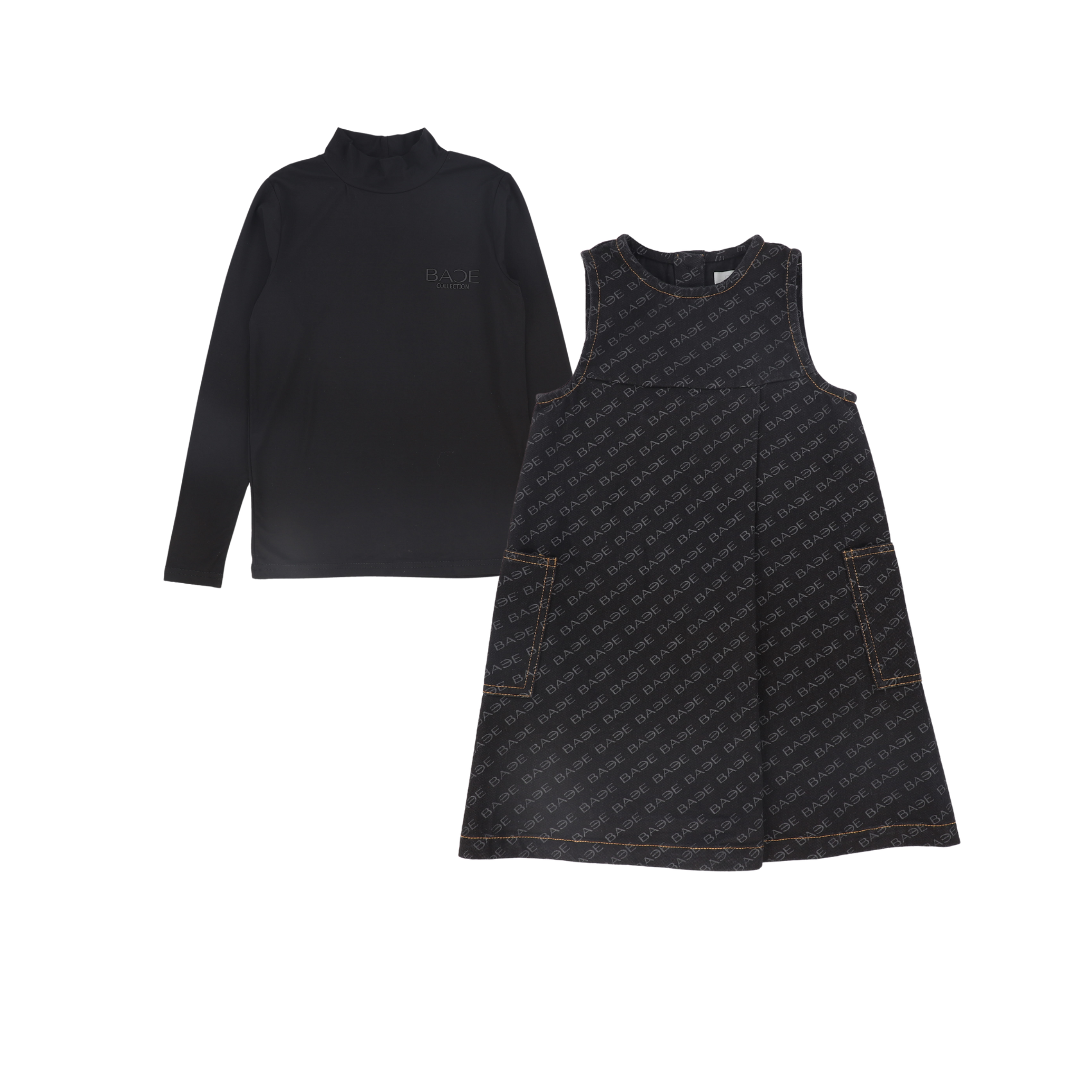 BACE COLLECTION BLACK PRINTED DENIM JUMPER SET