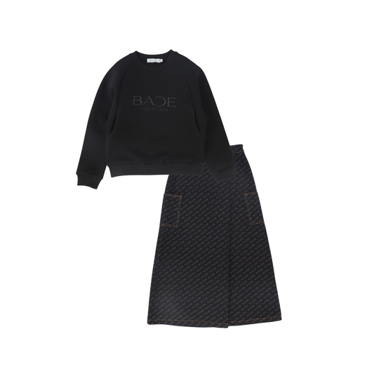 BACE COLLECTION BLACK TONAL PRINTED SWEATSHIRT SET