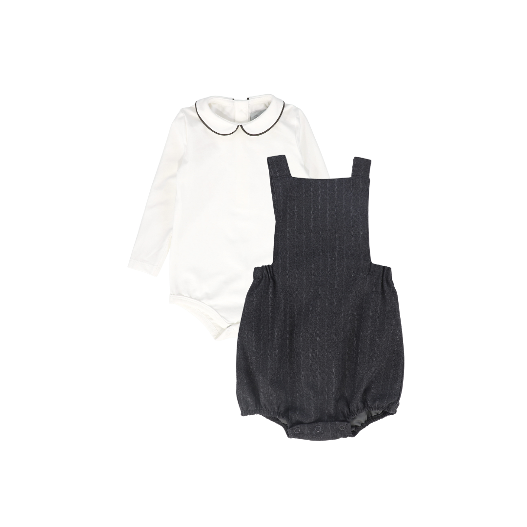 BACE COLLECTION GREY STRIPED WOOL ROMPER SET