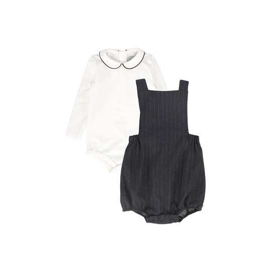 BACE COLLECTION GREY STRIPED WOOL ROMPER SET