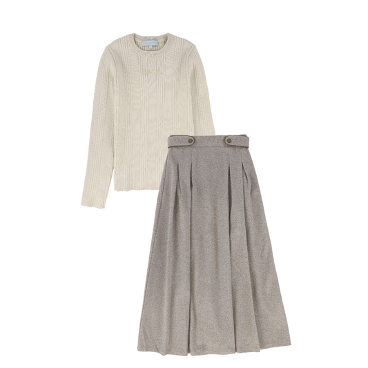 BACE COLLECTION BEIGE HERRINGBONE SWEATER SET