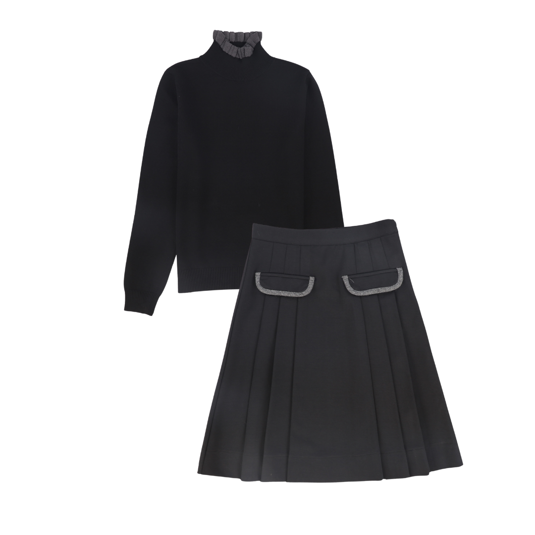 BAMBOO BLACK POCKET PLEATED SKIRT SET