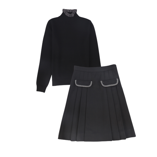 BAMBOO BLACK POCKET PLEATED SKIRT SET