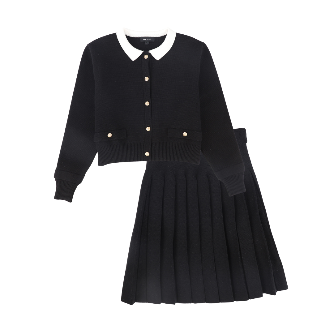 BAMBOO BLACK KNIT BUTTON BLAZER SET