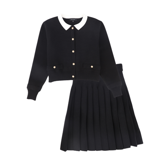 BAMBOO BLACK KNIT BUTTON BLAZER SET