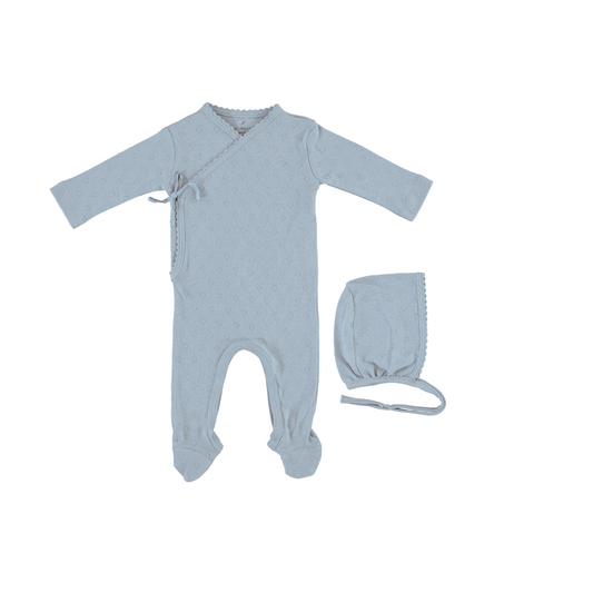 BEBE ORGANIC BLUE HEART POINTELLE WRAP FOOTIE SET