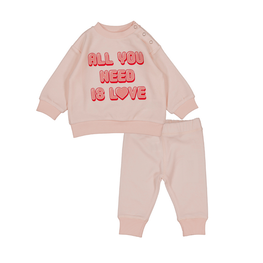 LOUIS LOUISE LIGHT PINK WORDED SWEATSHIRT SET