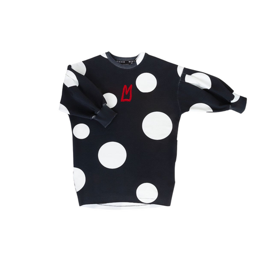 MINIKID BLACK/WHITE DOTTED LOGO DRESS