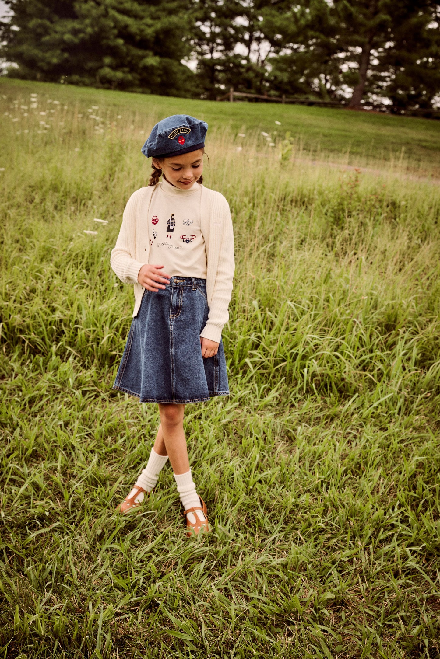 LITTLE PARNI BLUE DENIM DROP WAIST SKIRT
