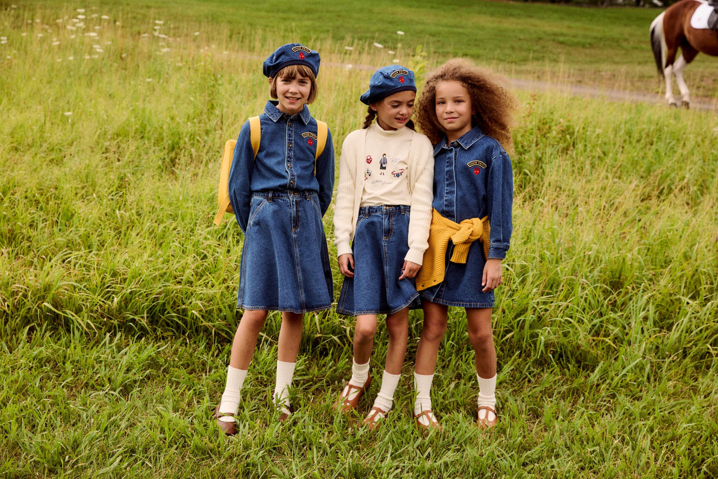 LITTLE PARNI BLUE DENIM EMBLEM DRESS