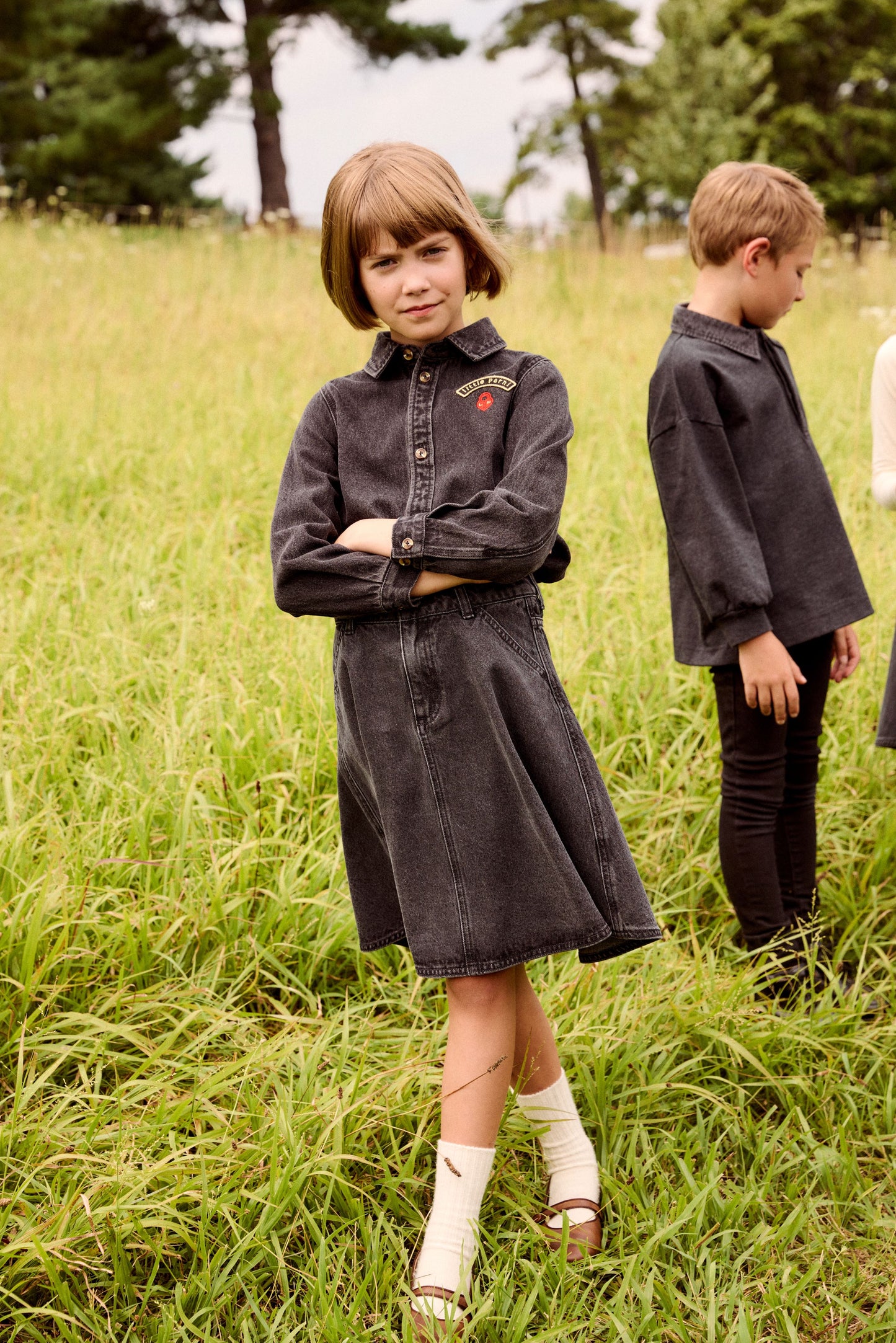 LITTLE PARNI BLACK DENIM DROP WAIST SKIRT