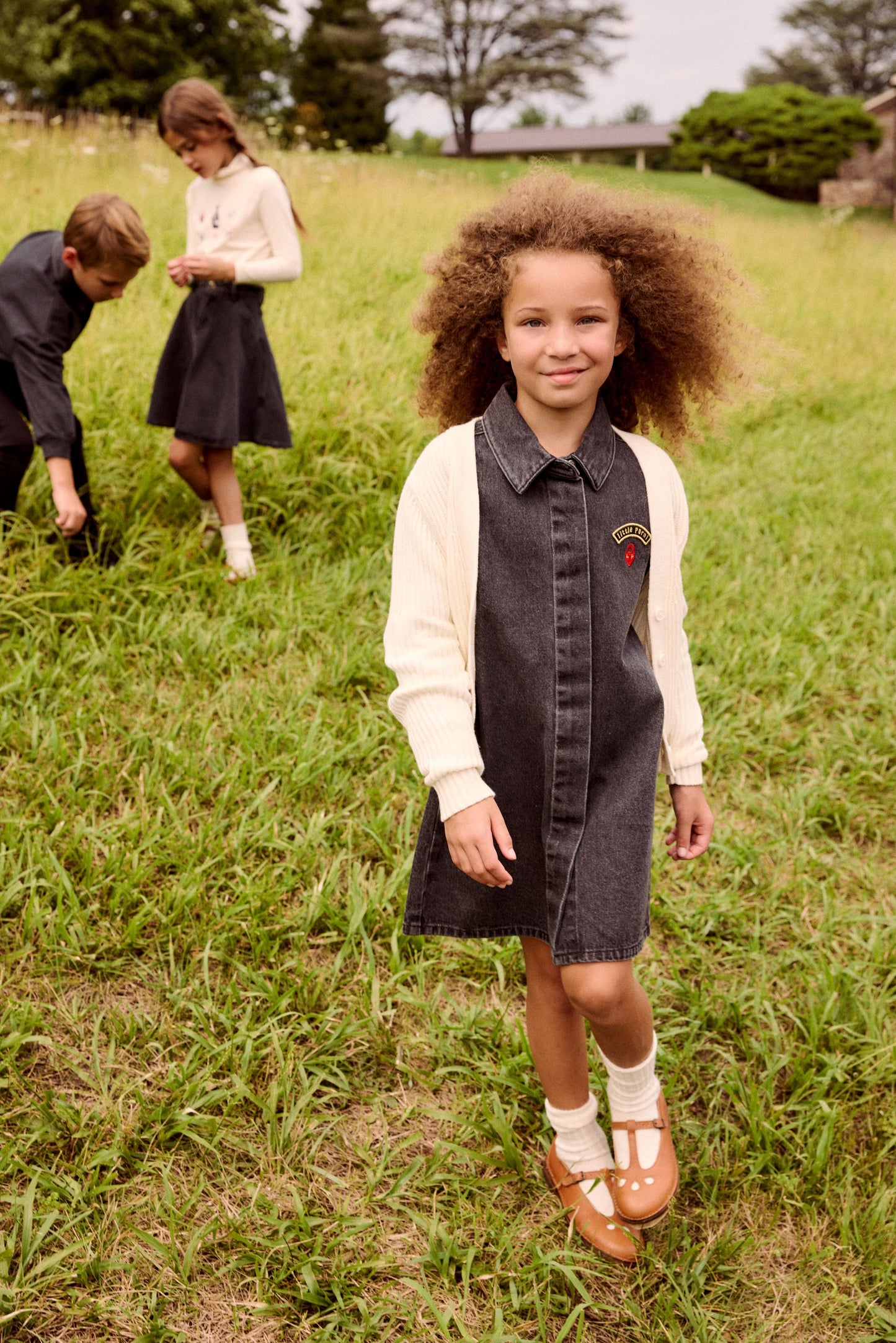 LITTLE PARNI BLACK DENIM EMBLEM DRESS