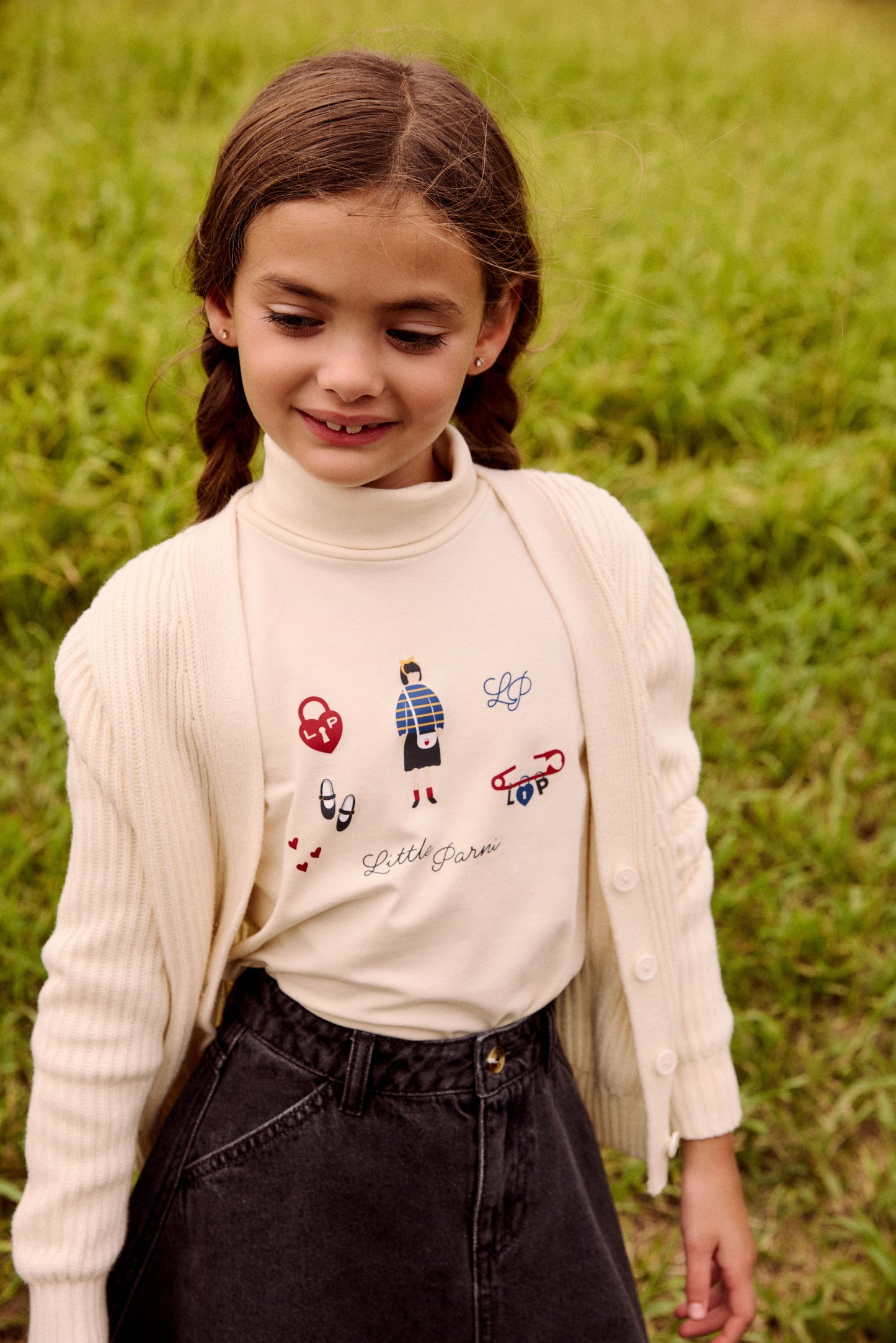 LITTLE PARNI IVORY KNIT CHUNKY CARDIGAN