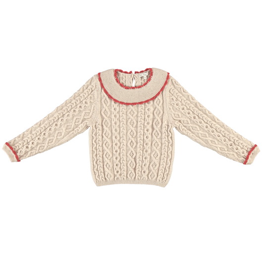 BEBE ORGANIC BEIGE TEXTURED KNIT RUFFLE COLLAR SWEATER