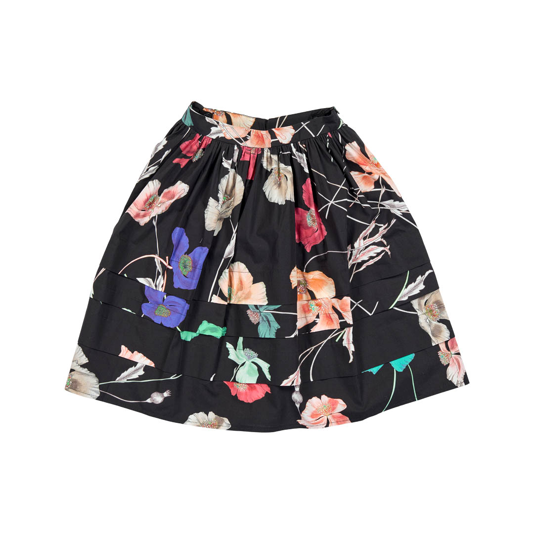 CHRISTINA ROHDE BLACK/TEAL FLOWER SKIRT