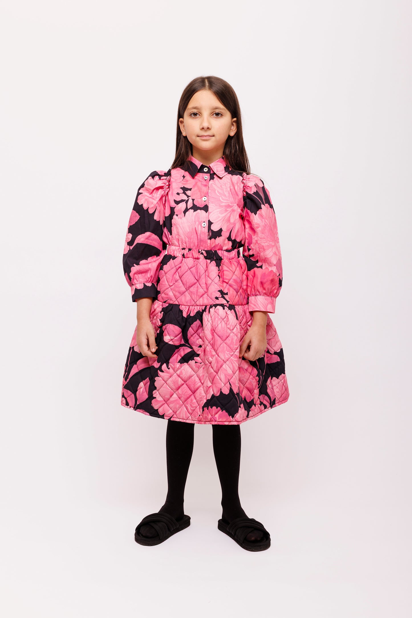 CHRISTINA ROHDE BLACK/MAGENTA DROP WAIST QUILTED SKIRT