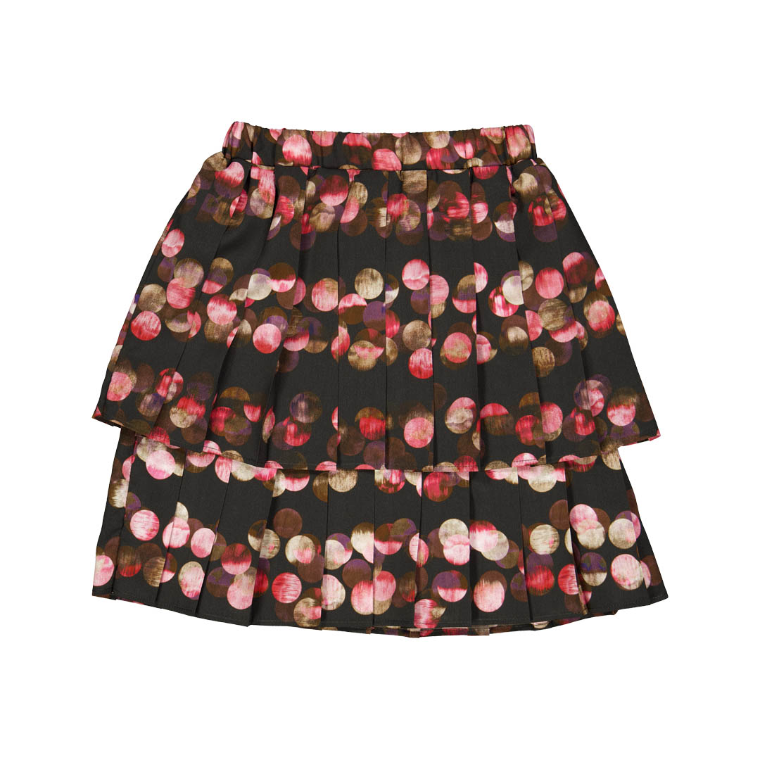 OLIVIA ROHDE BLACK/PINK CIRCLE PRINT LAYERED SKIRT