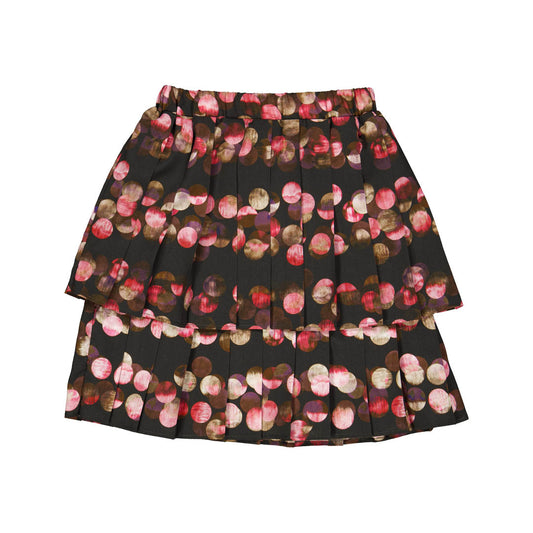 OLIVIA ROHDE BLACK/PINK CIRCLE PRINT LAYERED SKIRT