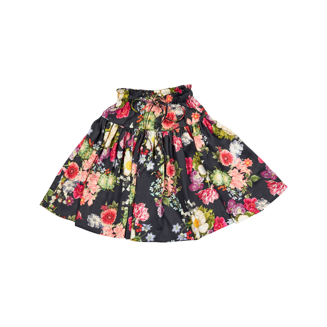 CHRISTINA ROHDE BLACK/PINK FLORAL FLARE SKIRT