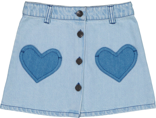 LOUIS LOUISE BLUE DENIM HEART PATCH SKIRT