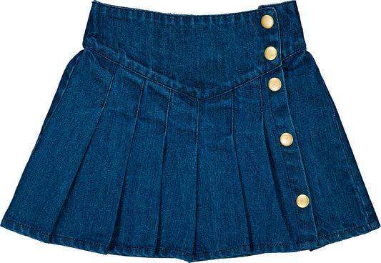 LOUIS LOUISE BLUE DENIM DROP WAIST PLEATED MINI SKIRT