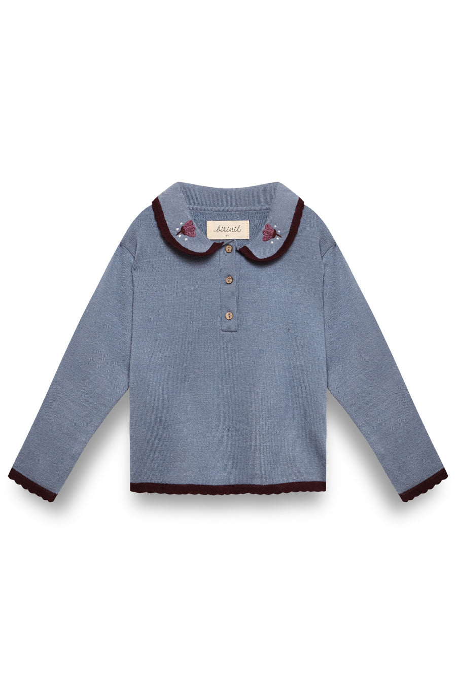 BIRINIT PETIT DUSTY BLUE/NAVY TRIM PETER PAN COLLAR KNIT SWEATER