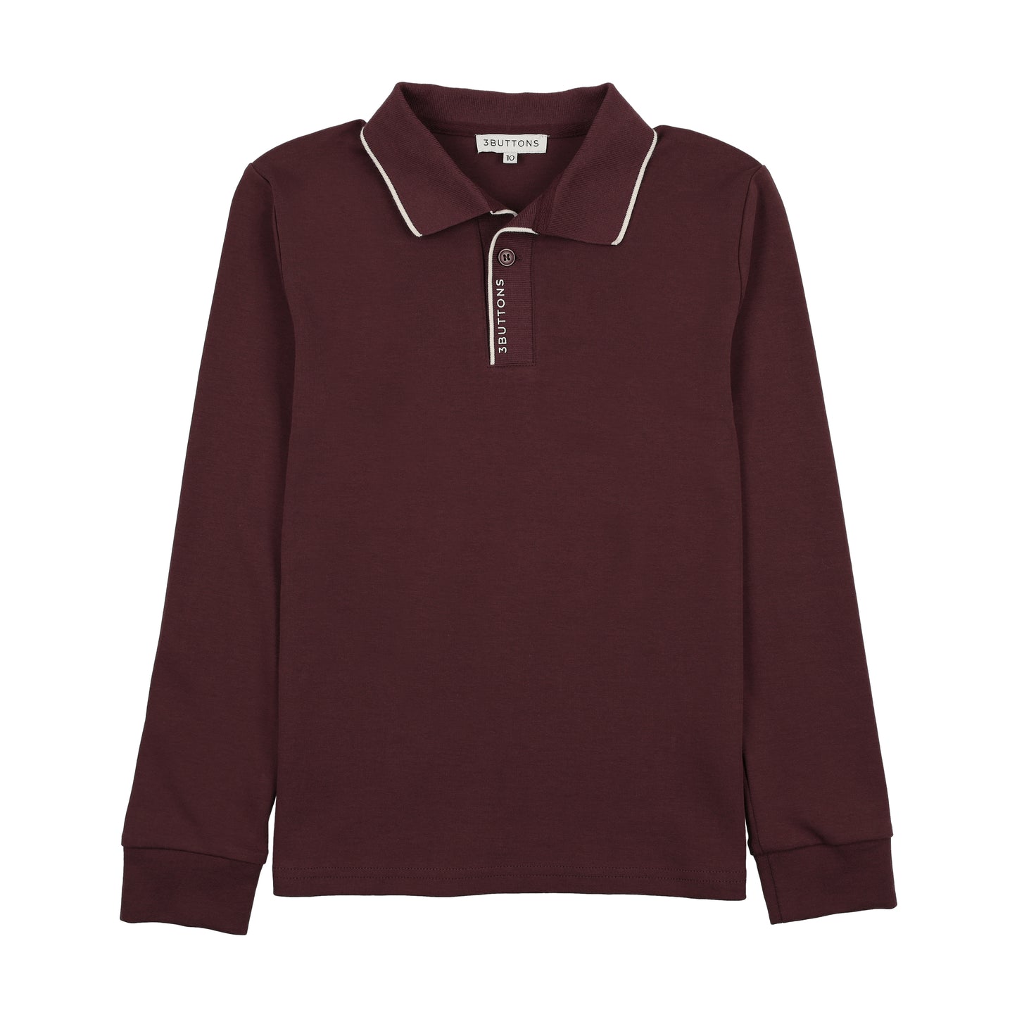 3 BUTTONS BURGUNDY/CREAM STRIPE TRIM POLO
