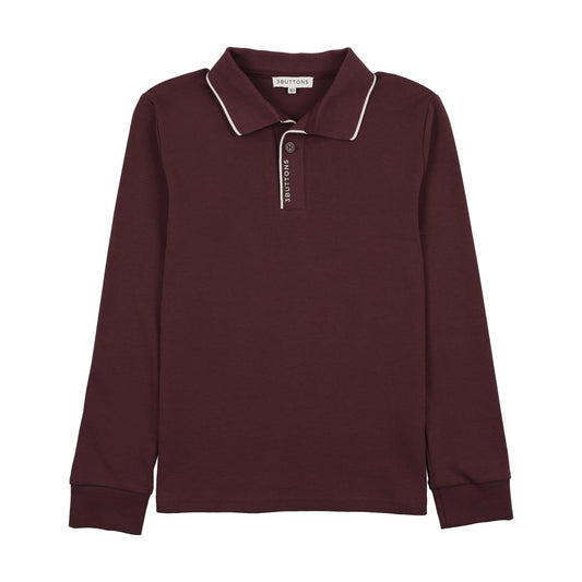 3 BUTTONS BURGUNDY/CREAM STRIPE TRIM POLO