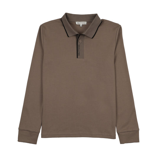 3 BUTTONS MOCHA/BLACK STRIPE TRIM POLO
