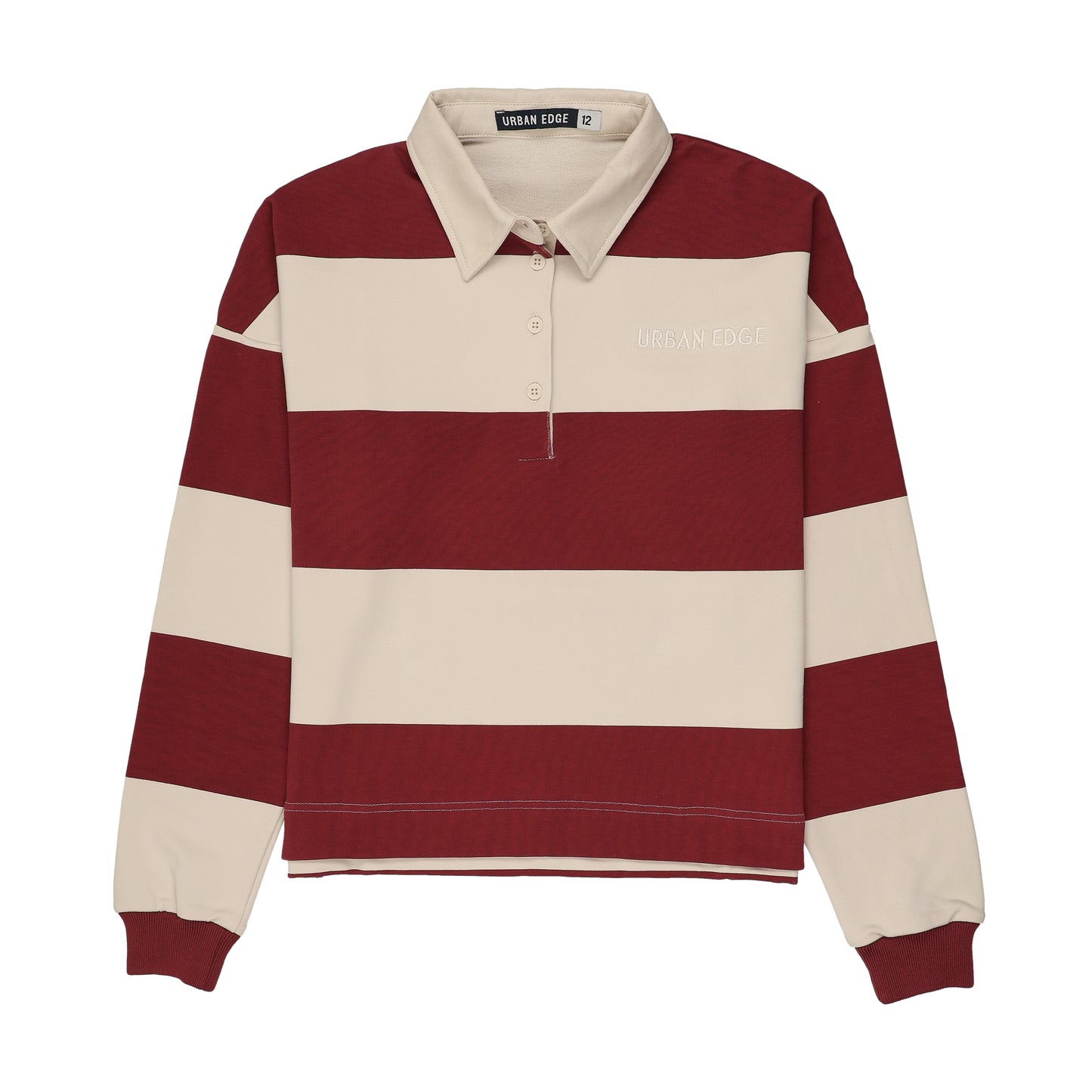 URBAN EDGE BURGUNDY STRIPED RUGBY SWEATSHIRT