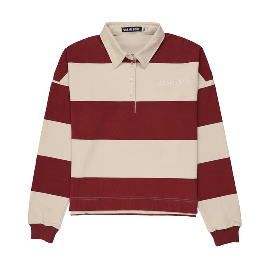 URBAN EDGE BURGUNDY STRIPED RUGBY SWEATSHIRT