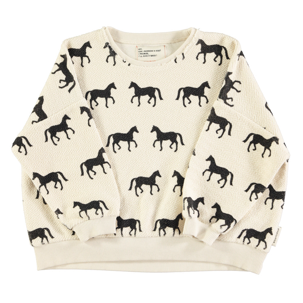 PIUPIUCHICK ECRU/BLACK HORSE PRINT SWEATSHIRT