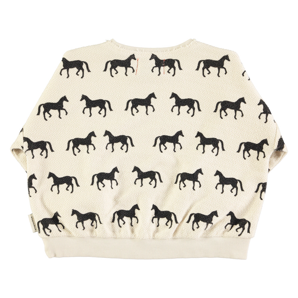 PIUPIUCHICK ECRU/BLACK HORSE PRINT SWEATSHIRT