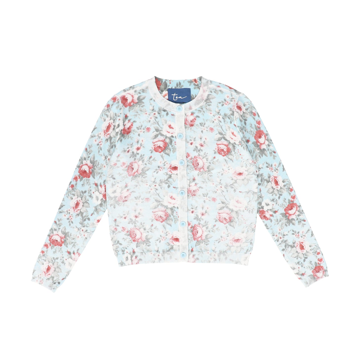 TEA MINT/PINK FLORAL BUTTON CARDIGAN [FINAL SALE]