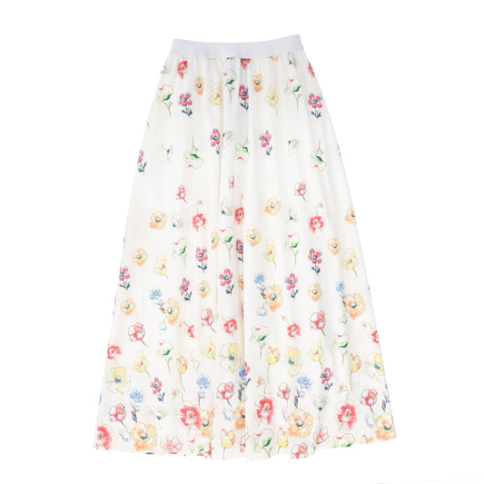 TEA WHITE FLORAL WAISTED SKIRT