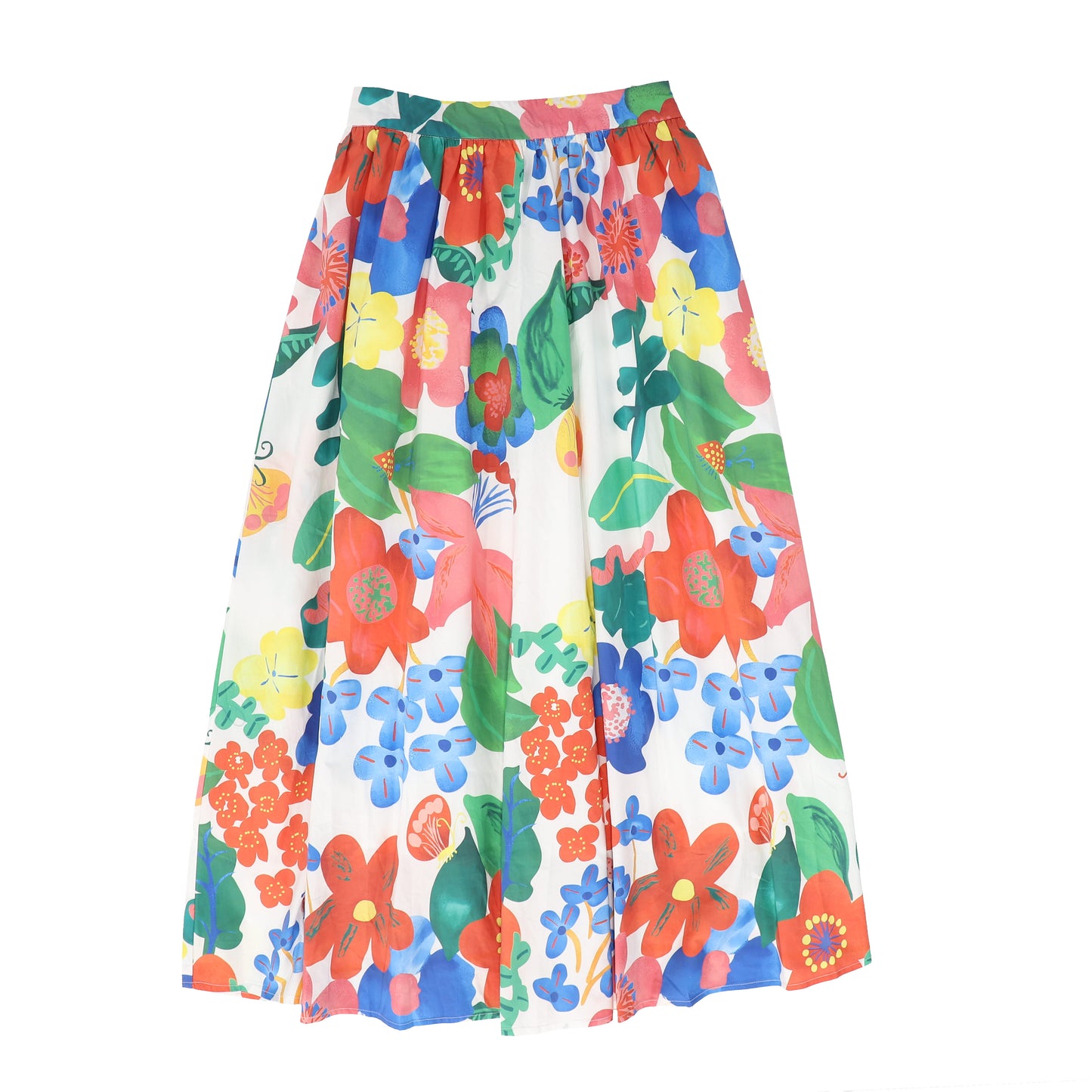 TEA RED FLOWER PRINT WAISTED SKIRT [FINAL SALE]