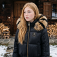 SCOTCH BONNET BLACK/NATURAL STRIPED FUR TRIM PUFFER COAT