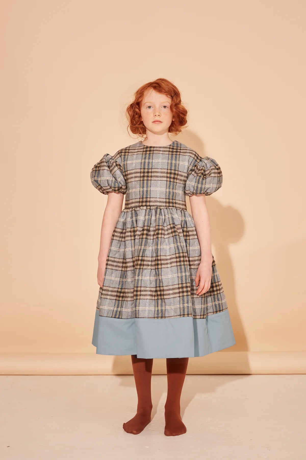 THE MIDDLE DAUGHTER LIGHT BLUE CHECKED PUFF SLEEVE DRESS