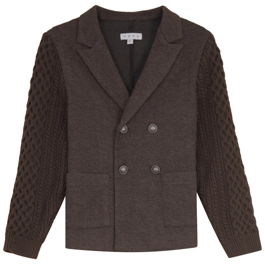 MANN BROWN DOUBLE BREASTED CABLE KNIT BLAZER