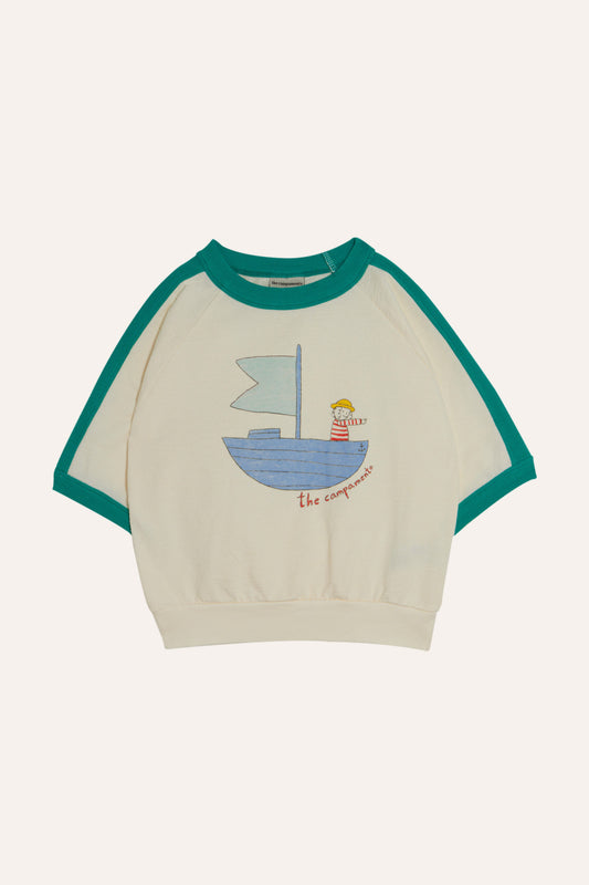 THE CAMPAMENTO ECRU/GREEN COLORBLOCK SAILBOAT T-SHIRT