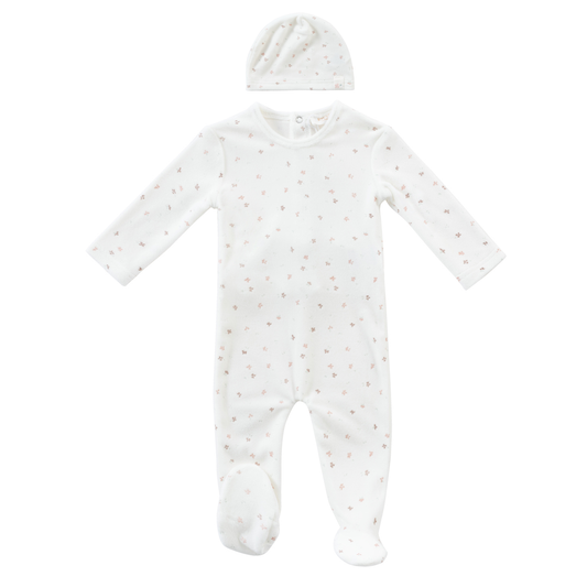 KIPP WHITE/PINK FLORAL FOOTIE SET