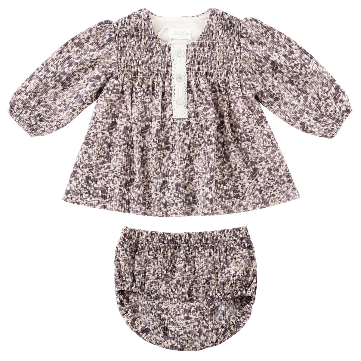 KIPP PURPLE/CREAM SMOCKED CRINKLE BLOOMER SET