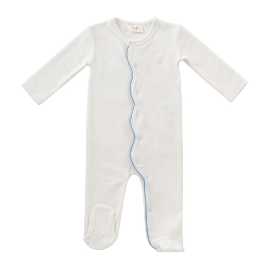 KIPP WHITE/BLUE SCALLOP TRIM FOOTIE