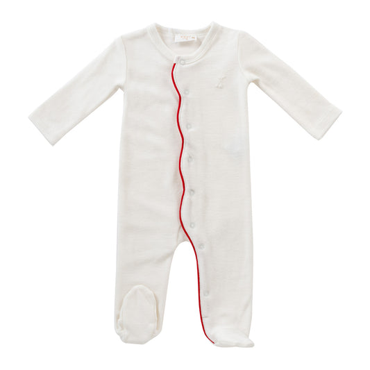 KIPP WHITE/RED SCALLOP TRIM FOOTIE